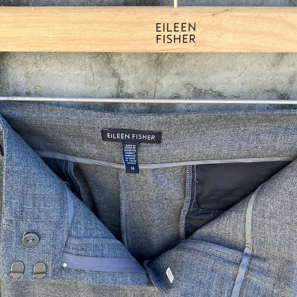 Classic Eileen Fisher Grey Wool Flannel Cuffed Pants Size 14 - Picture 3 of 10